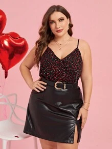 SHEIN Clasi Plus Size Women's Heart Print Cami Bodysuit - Multicolor - View 4