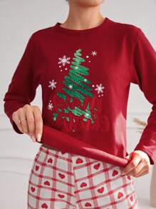 RueChic Women's Christmas Pattern Pajamas Set - Red and White - View 6