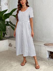 Breezaya Women's Striped Dress - Black and White - View 4