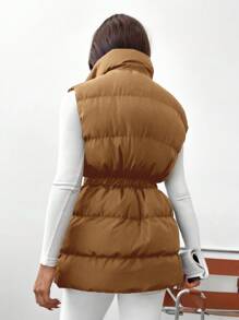 EURMUSE Zip Up Flap Pocket Vest Padded Coat - Camel - View 3