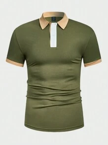 GENTILAND Men's Simple Colorblock Short Sleeve Polo Shirt - Olive Green - View 3