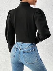 SHEIN Clasi Của phụ nữ Tay áo chân cừu Dây kéo Áo khoác - màu đen - Xem 2