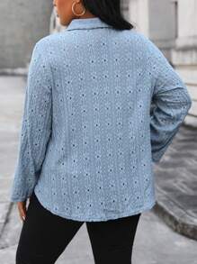 Calvaya Women's Plus Size Mesh Embroidery Button Half Placket Shirt