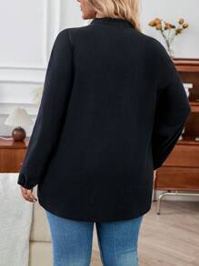 SHEIN Essnce Áo sơ mi nữ cỡ lớn tay phồng với cổ bèo nhún. - màu đen - Xem 2