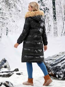 SHEIN Abrigo con capucha de maternidad con patchwork, para el invierno