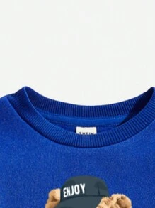 男寶寶休閒卡通圖案長袖套頭衛衣適合秋冬 - 藍色 - 查看 4