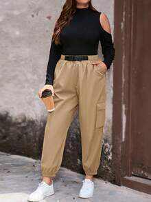 SHEIN LUNE Kích thước lớn Vai cutout Áo thun Và Quần Bộ - Nhiều màu - Xem 5