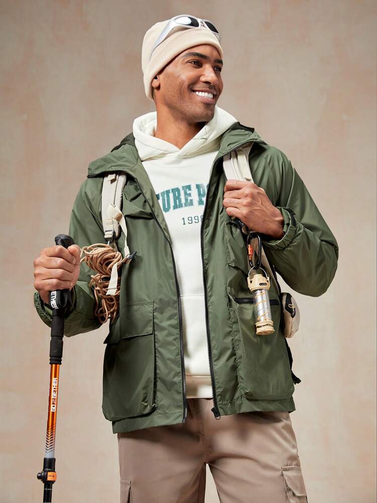 In My Nature Homens Bolso Com Aba Zip Up Cncapuzado Jaqueta