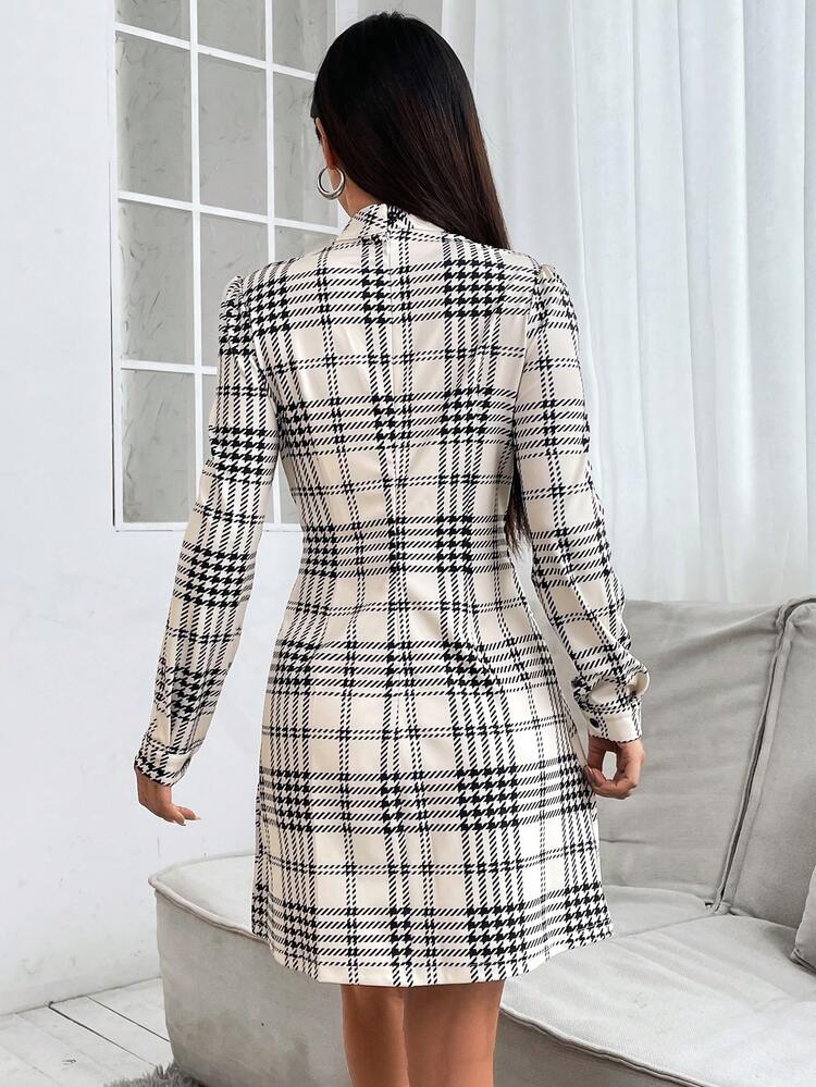 Houndstooth Lantern Sleeve Dress