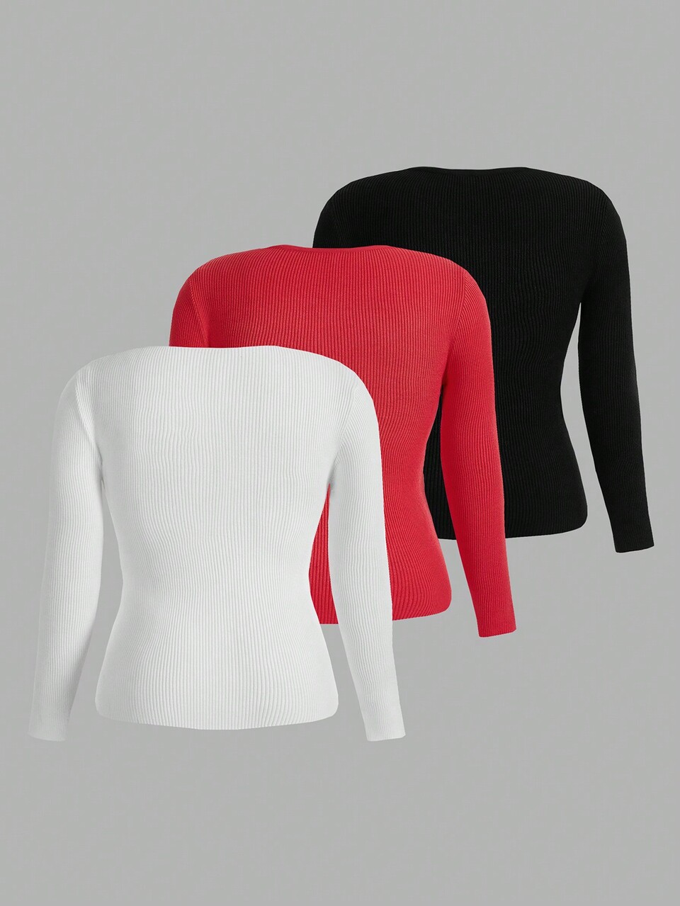 Plus Size 3pcs Solid Color Twisted Knit Sweater Knit Pullover Fall Winter Sweater