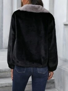 SHEIN LUNE 2023年新款女士常規版型夾克,簡約風格,保暖且時尚,適用於秋冬季節 - 黑色 - 查看 2