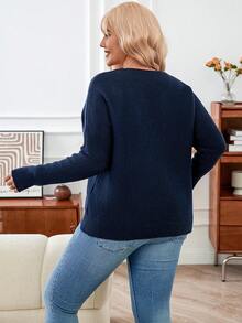 Calvaya Plus Size Women's Batwing Sleeve Sweater - Royal Blue - View 2
