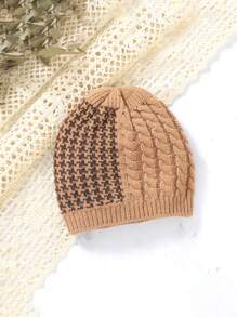 嬰兒男童千鳥呢針織開襟衫、毛衣背心和帽子套裝 - 咖啡棕 - 查看 3