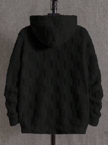 Manfinity BRENVOR Men Letter Embroidery Teddy Hoodie, For Fall Winter, Couple Things, Long Sleeve Top - Black - View 2