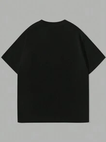 Manfinity VCAY 男士休闲心形印花短袖T恤，夏季 - 黑色 - 查看 2