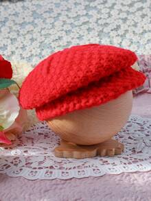 Red Knitted Newborn Baby Boys' Beret Hat, Perfect For Newborn Photography - Red - View 2