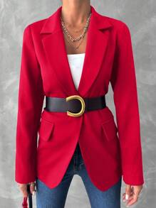 EURMUSE Của phụ nữ Màu thuần Áo vest - Đỏ - Xem 3