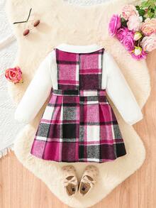 嬰兒女寶寶格紋裙配彼得潘衫領上衣套裝,秋冬季節適用