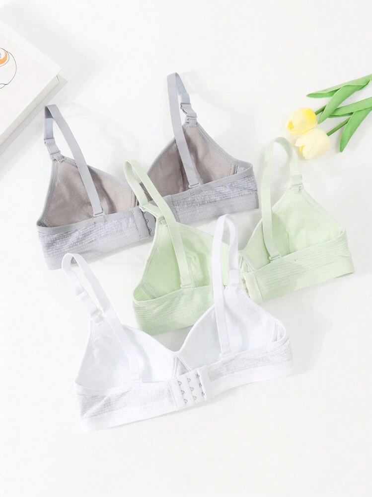 Conjunto de 3 piezas de ropa interior básica para adolescentes con sujetadores lisos y cómodos (con almohadillas), para cualquier época del año - Multicolor - Añade 2