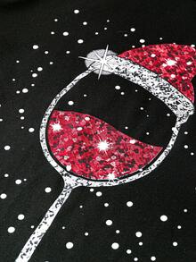 EMERY ROSE Women's Christmas Printed T-shirt - Black - View 3