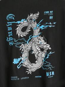 Manfinity RebelGame Men's Knitted Round Neck Casual T-shirt With Dragon Pattern - Black - View 3