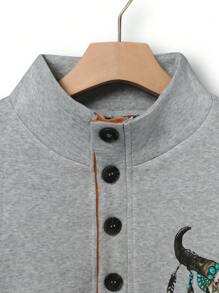 Manfinity Homme Loose Fit Men's Half Button Animal Printed Sweatshirt - Grey - View 6