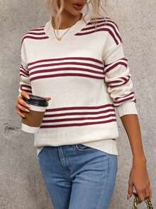 SHEIN LUNE Women'S Striped Drop Shoulder Sweater - Multicolor - View 3