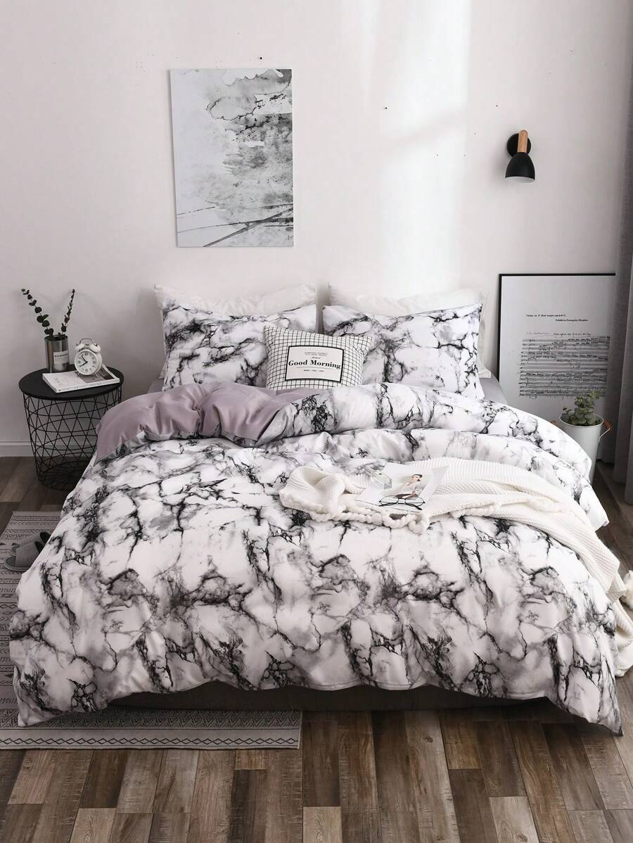 Marble Pattern Duvet Cover Set Without Filler - Multicolor - View 1