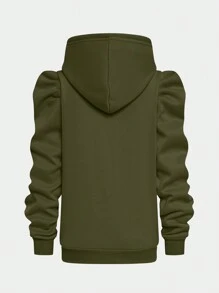 SHEIN LUNE Của phụ nữ Hình vẽ trái tâm Báo In Tay Raglan Hoodie - xanh quân đội - Xem 2
