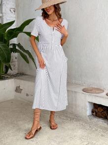 Breezaya Women's Striped Dress - Black and White - View 5