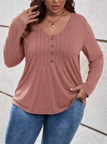 SHEIN LUNE 大碼女裝v領長袖t卹 - 粉色 - 查看 1