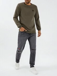 RueChic Men Horse Print Sweatshirt - Army Green - View 5