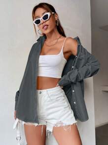 SHEIN Unity Bright Neon Color Oversized Shirt - Dark Grey - View 1