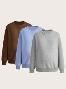 SHEIN Maternity Solid Color Fleece Sweatshirt (3pcs Set), For Winter - Multicolor - View 5