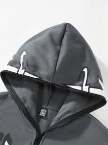 Aesthetic Post--Men's Loose Fit Zipper Front Hoodie With Thermal Lined - Grey - View 3