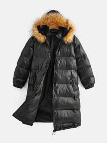SHEIN Abrigo con capucha de maternidad con patchwork, para el invierno