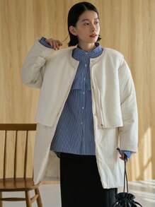 FRIFUL 1 Áo khoác mùa đông có đệm lót một hàng khuy cho nữ - Màu be - Xem 4