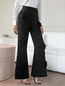 Firerie Quần ống loe họa tiết hoa 3D cho nữ - màu đen - Xem 6