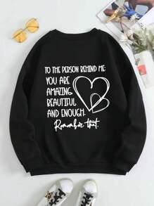 SHEIN LUNE Của phụ nữ Love In Khẩu hiệu Lông cừu Áo nỉ - màu đen - Xem 1