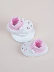 适合女婴的可爱毛绒平底靴 - 白色 - 查看 6