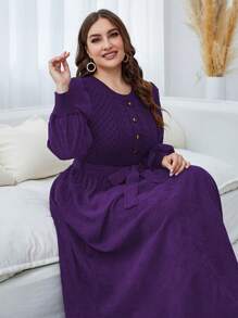 Mulvari Váy ren thắt lưng cỡ lớn, cho mùa đông, trang phục vải nhung dài cho phụ nữ - Màu tím - Xem 6
