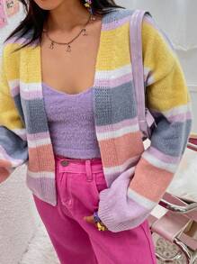 SHEIN Qutie Áo len cardigan màu khối cho nữ - Nhiều màu - Xem 7