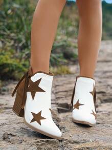Styleloop Retro Phong cách phương Tây Khâu Năm cánh Ngôi sao & Thiết kế tua Giày Boots Cowboy Đối với Nông trại , Cưỡi , Xe máy , - trắng - Xem 1