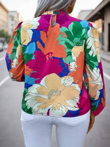 SHEIN LUNE Hơn In hoa Lá sen tỉa Tay áo lồng đèn Áo sơ mi - Nhiều màu - Xem 2