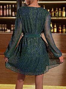 Chiquease Women's Belted V-neck Wrap Dress - Dark Green - View 2