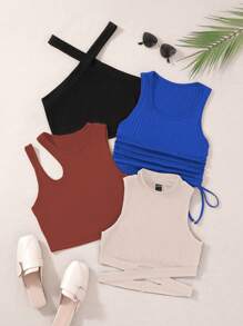 SHEIN Unity Women'S Ribbed Mixed Tank Top (Set Of Four) - Multicolor - View 1