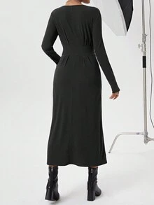 SHEIN Essnce Women's Solid Color Cross Wrap Dress - Grey - View 2