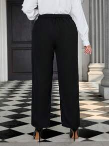 SHEIN Privé Plus Solid Slant Pocket Suit Pants In Fall/Winter - Black - View 2