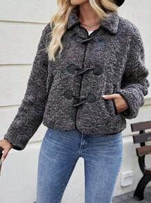 SHEIN LUNE Women's Coat With Horn Buckle Fall Cloth For Women - Dark Grey - View 5