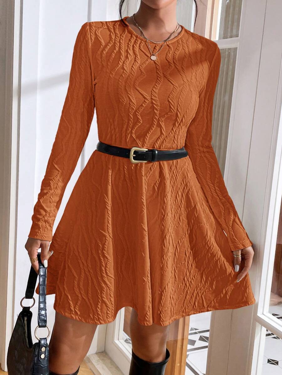 SHEIN Essnce 女士純色連衣裙,不帶腰帶 - 鏽棕色 - 查看 1